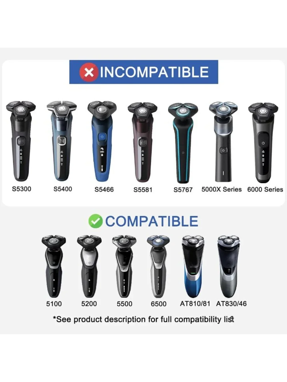 Replacement Shaver Heads for Philips 5000 Series - 6 Pack Compatible Blades
